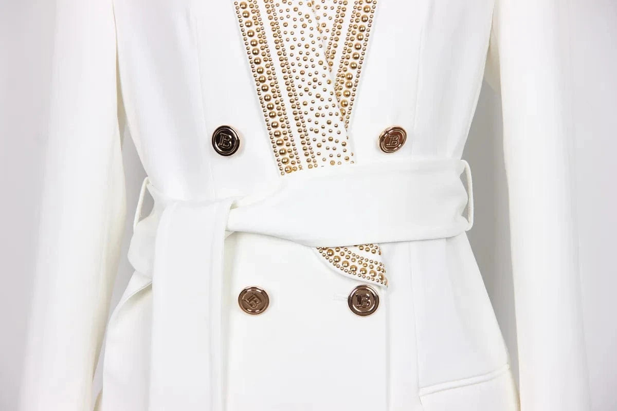 Fine Workmanship European Women Vintage Jacket Luxury Beading Design Quality Retro Lady Blazer