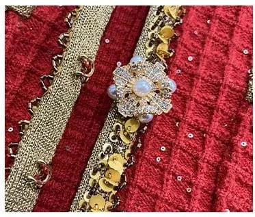 Fine Workmanship Lady Elegant Rhinestone Button Suit V-neckline Long Sleeve Single-breasted Top Midi Slim Skirt Women Knit 2Pcs