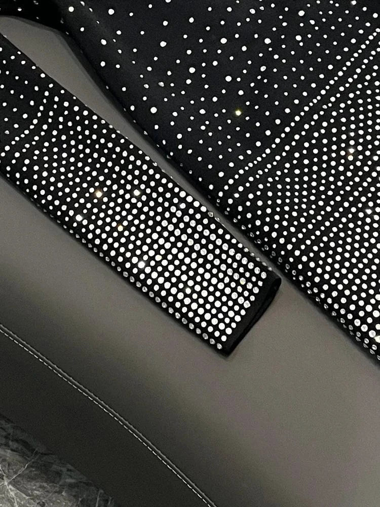 Fine Workmanship Shinny Hot Drilling  Office Lady V-neckline Long Sleeve Women Gradient Skinny Short Slim Knitted Dress