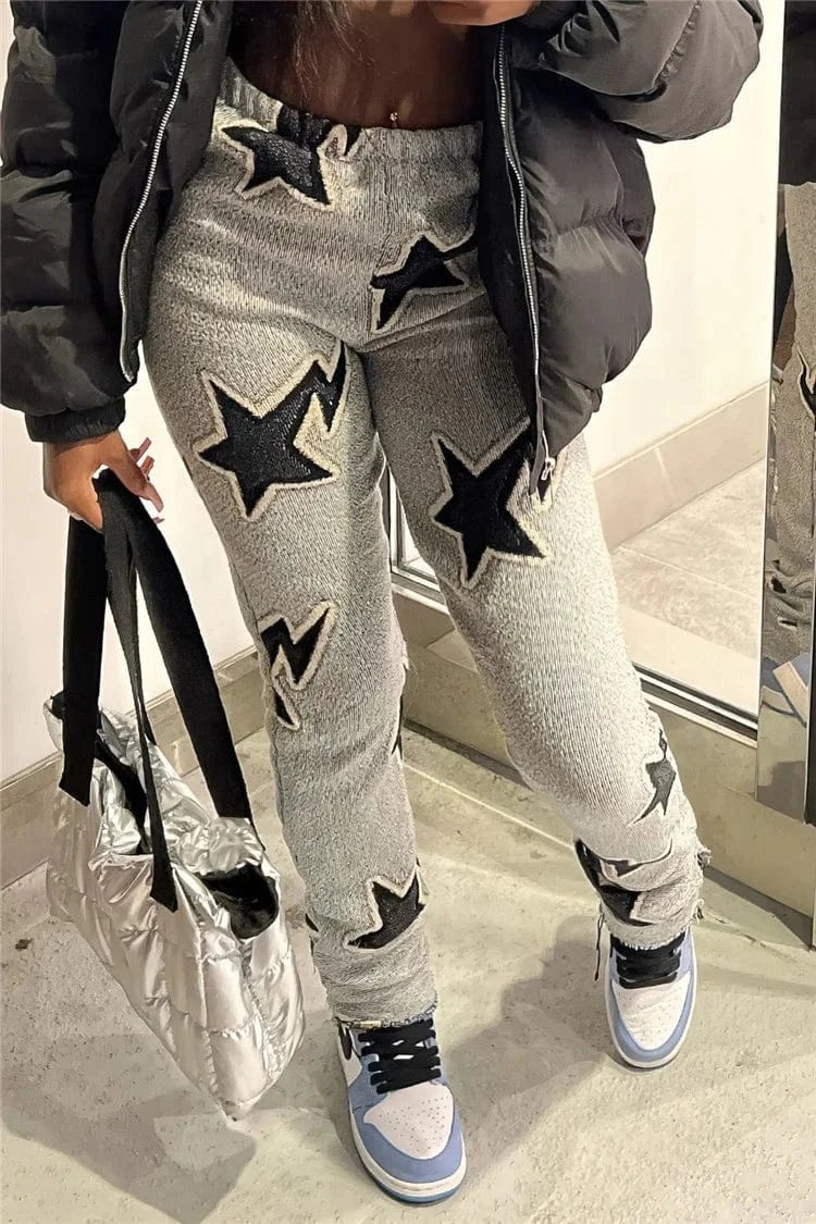 Five-Pointed Star Printed Plush Pants for Women Autumn and Winter New Casual Trouser