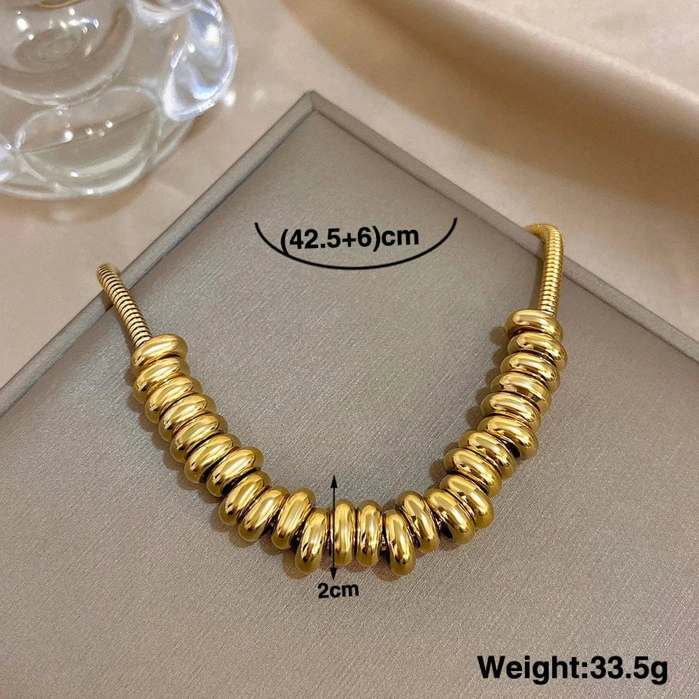 Flashbuy Gold Color Thick Chain Stainless Steel Necklace for Women Fashion Statement Bead Pendant Party Jewelry Accessory