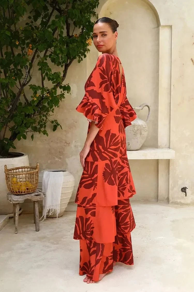 FLAXMAKER Maxi Long Dress Women Sexy Sleeveless Ruffle Dolman Sleeve Printed Dresses Bandeau Blossom Print Sundress 2025