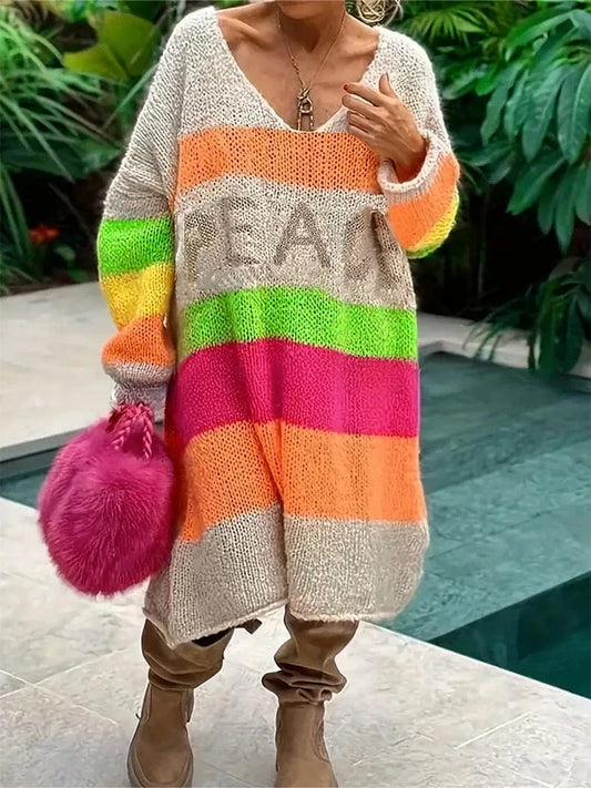 Floral / 1XL Plus Size Women's Plus Size Colour Block Simple Daily Wear Long Sleeve Sweater Dress Best Choice for Autumn and Winter