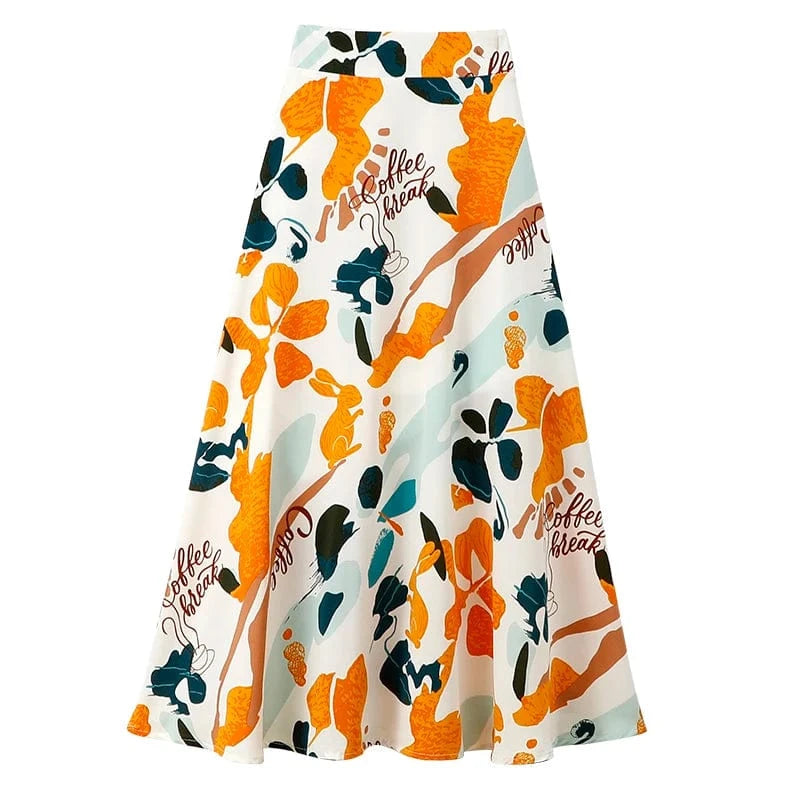 Floral Long Skirts Women Back Elastic Band Chiffon Floral Summer Chiffon Korean Green Leisure Slim High Waisted A-line Skirt