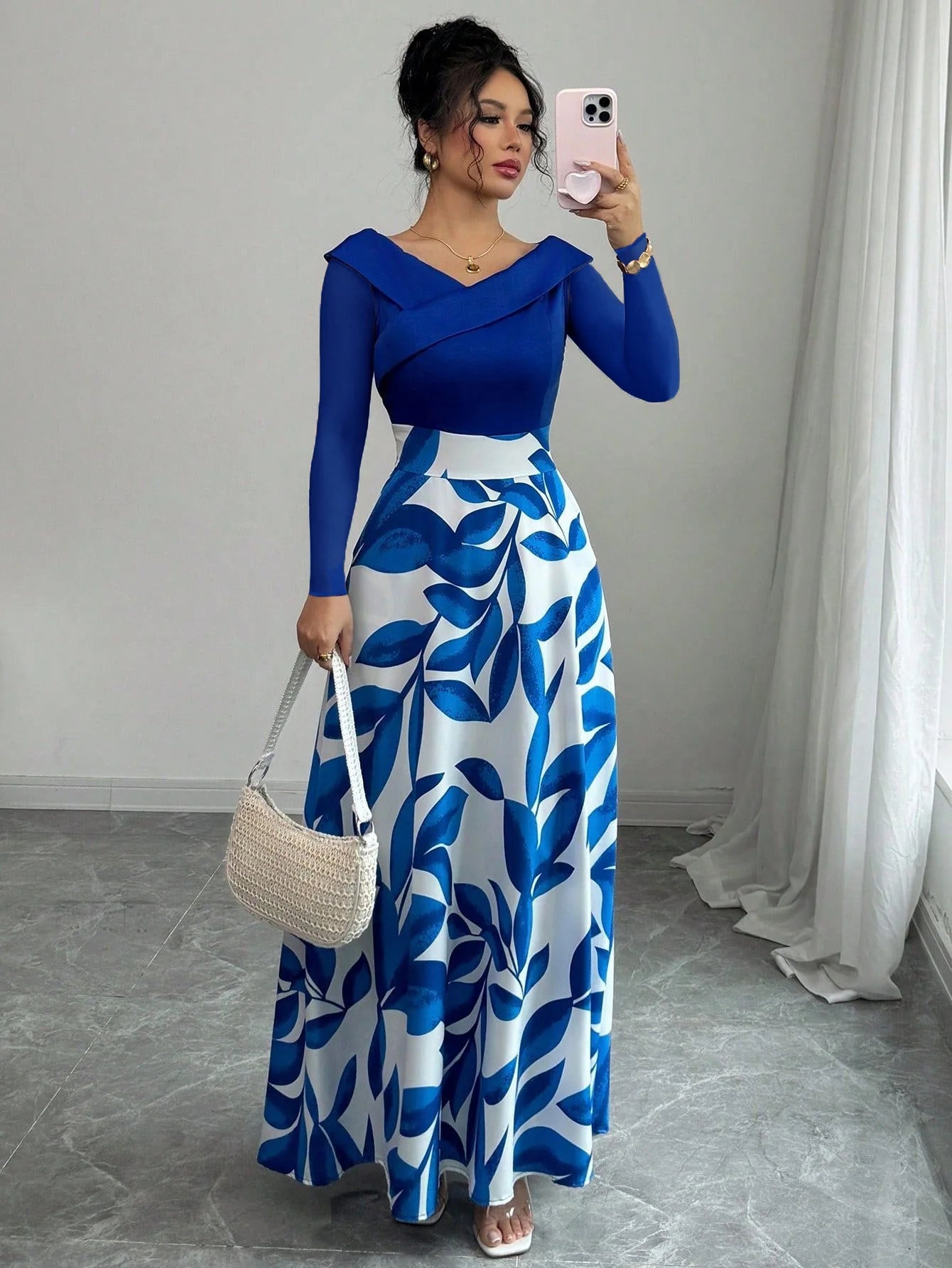 Floral Maxi Dress With Asymmetric Neckline For Elegant Evening Garden Party Style - SN Wigs & More