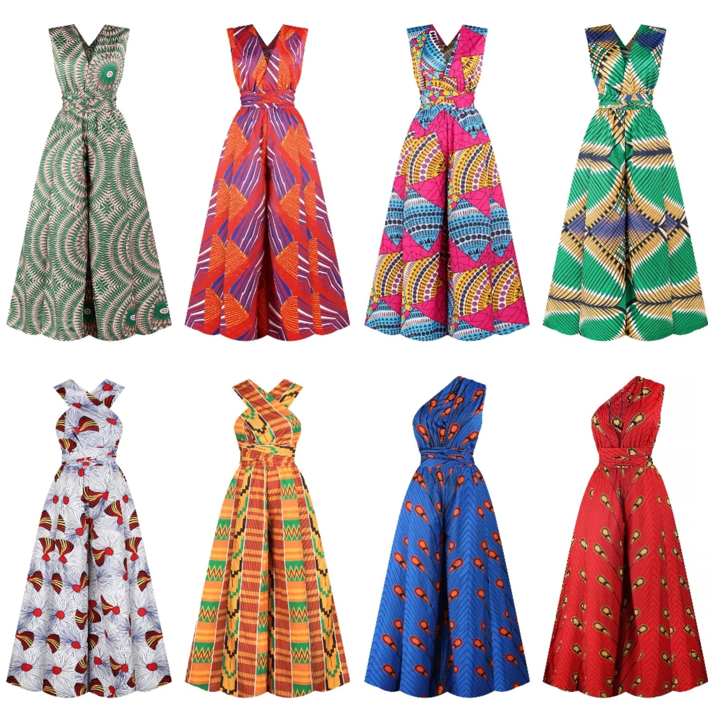 Floral Print African Dress with Side Slit & High Waist