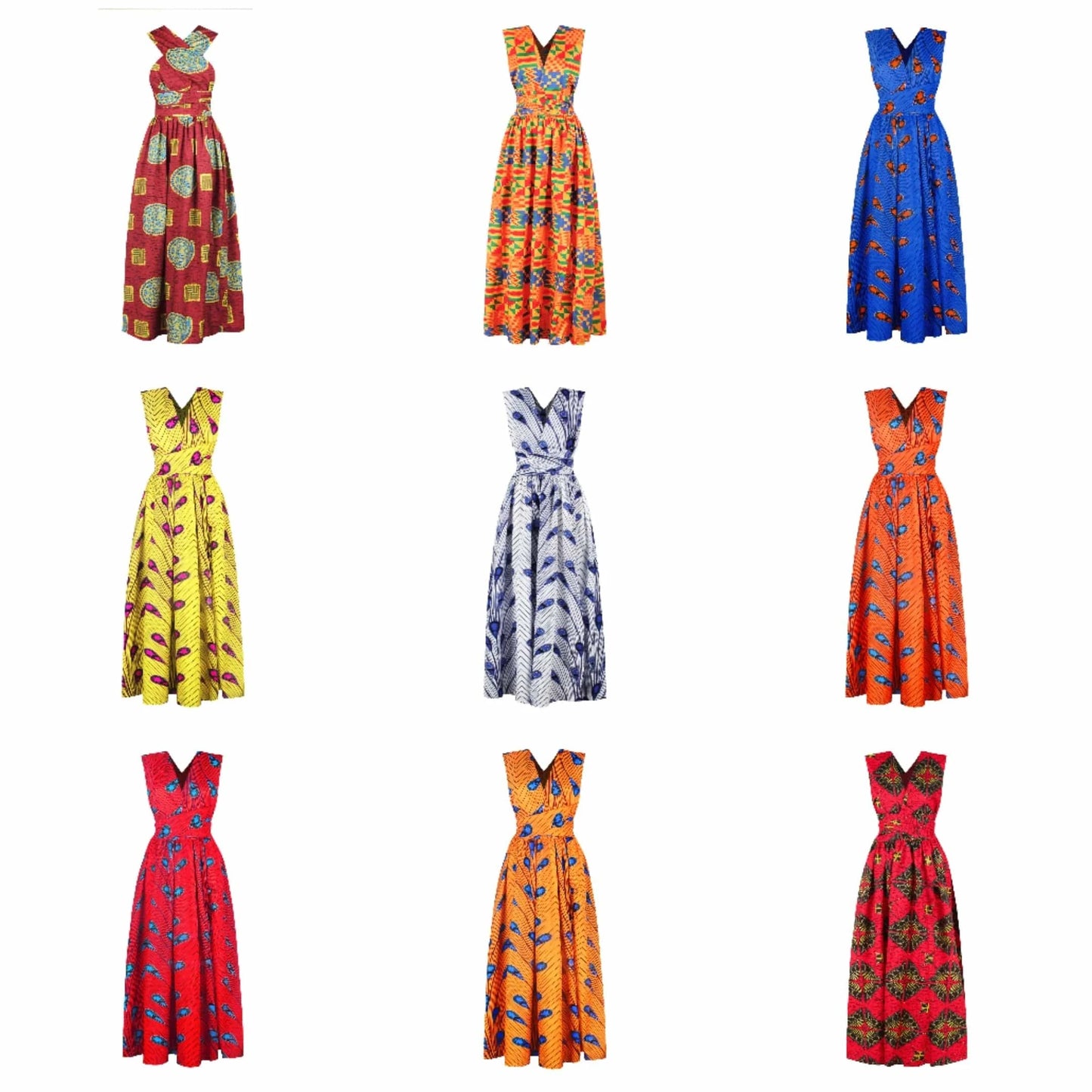 Floral Print African Dress with Side Slit & High Waist