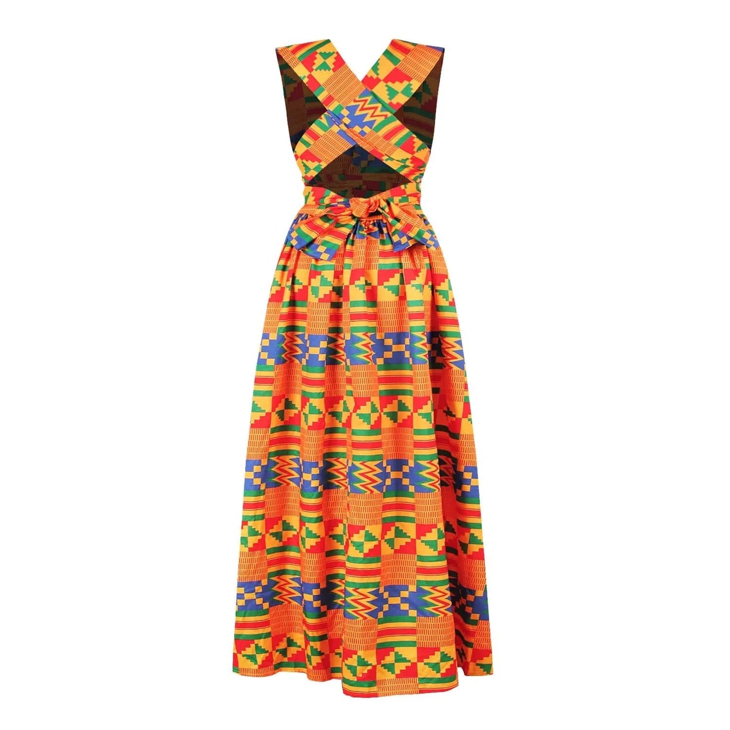 Floral Print African Dress with Side Slit & High Waist