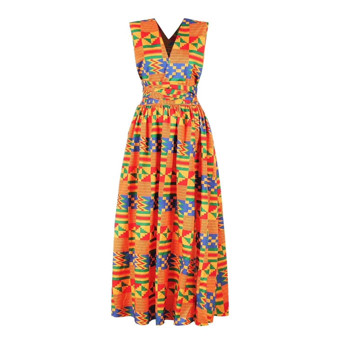 Floral Print African Dress with Side Slit & High Waist