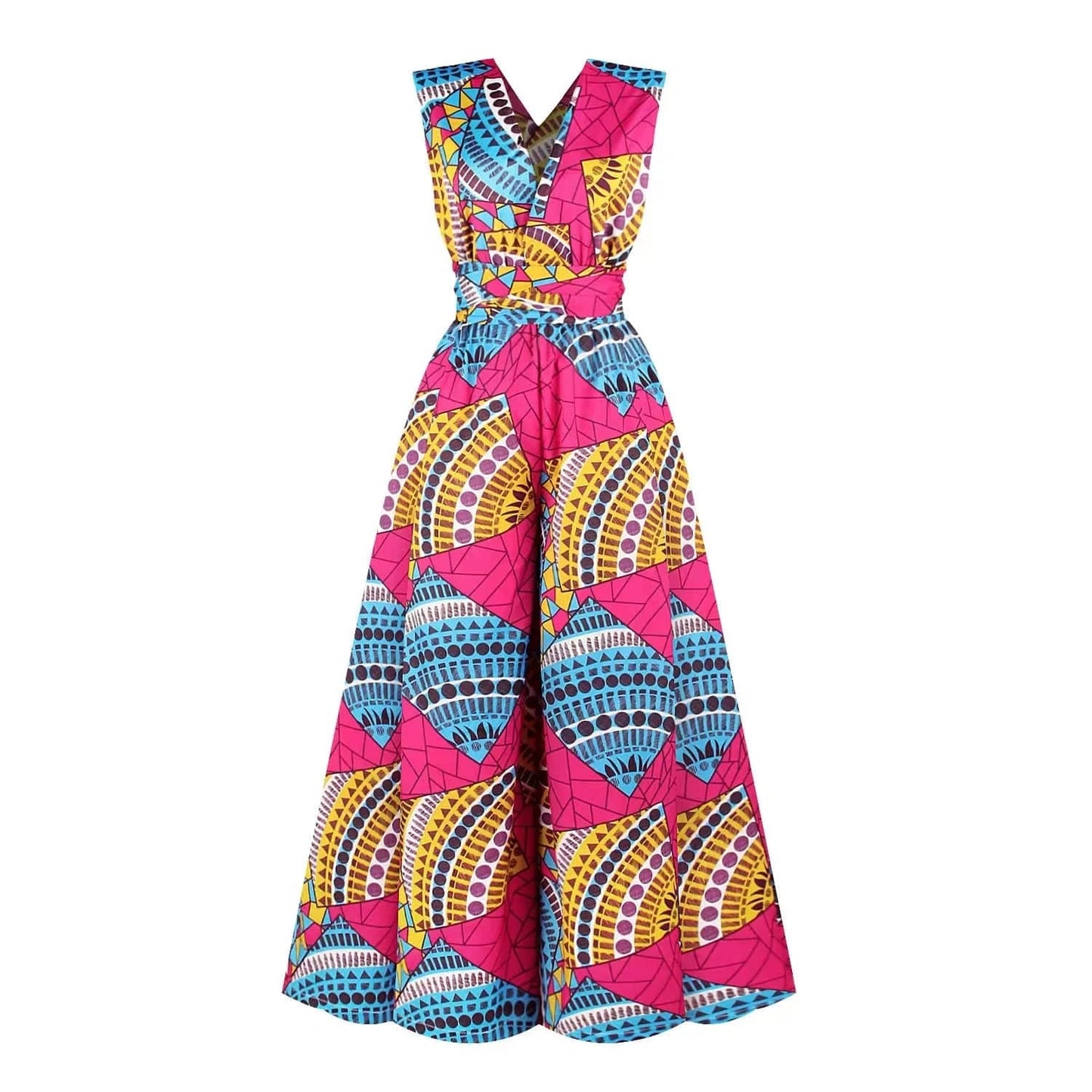 Floral Print African Dress with Side Slit & High Waist