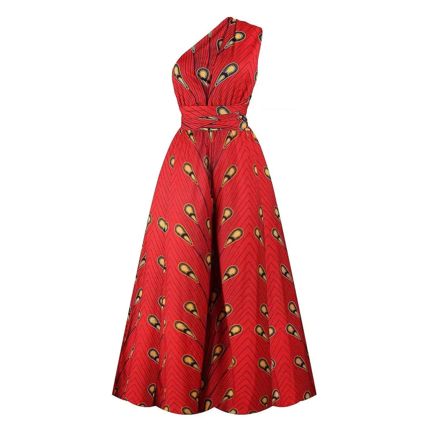 Floral Print African Dress with Side Slit & High Waist