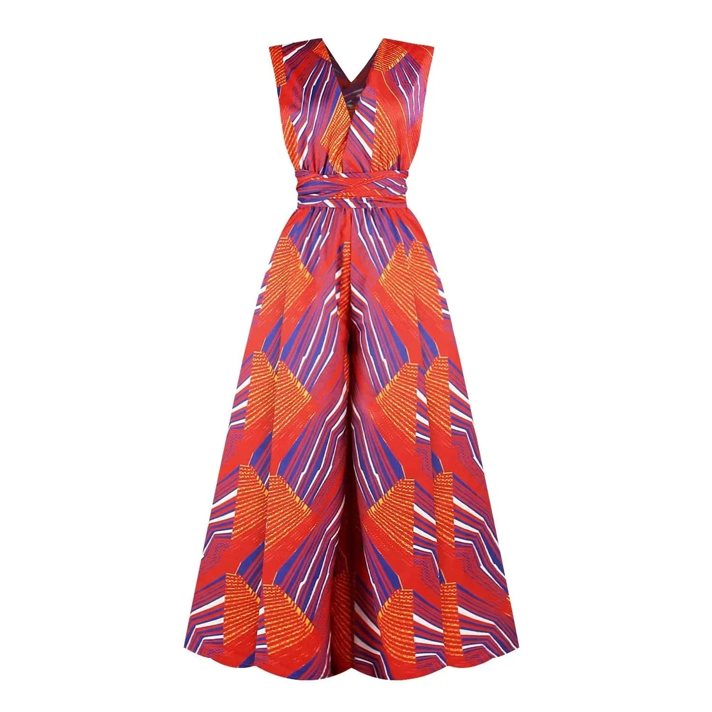 Floral Print African Dress with Side Slit & High Waist