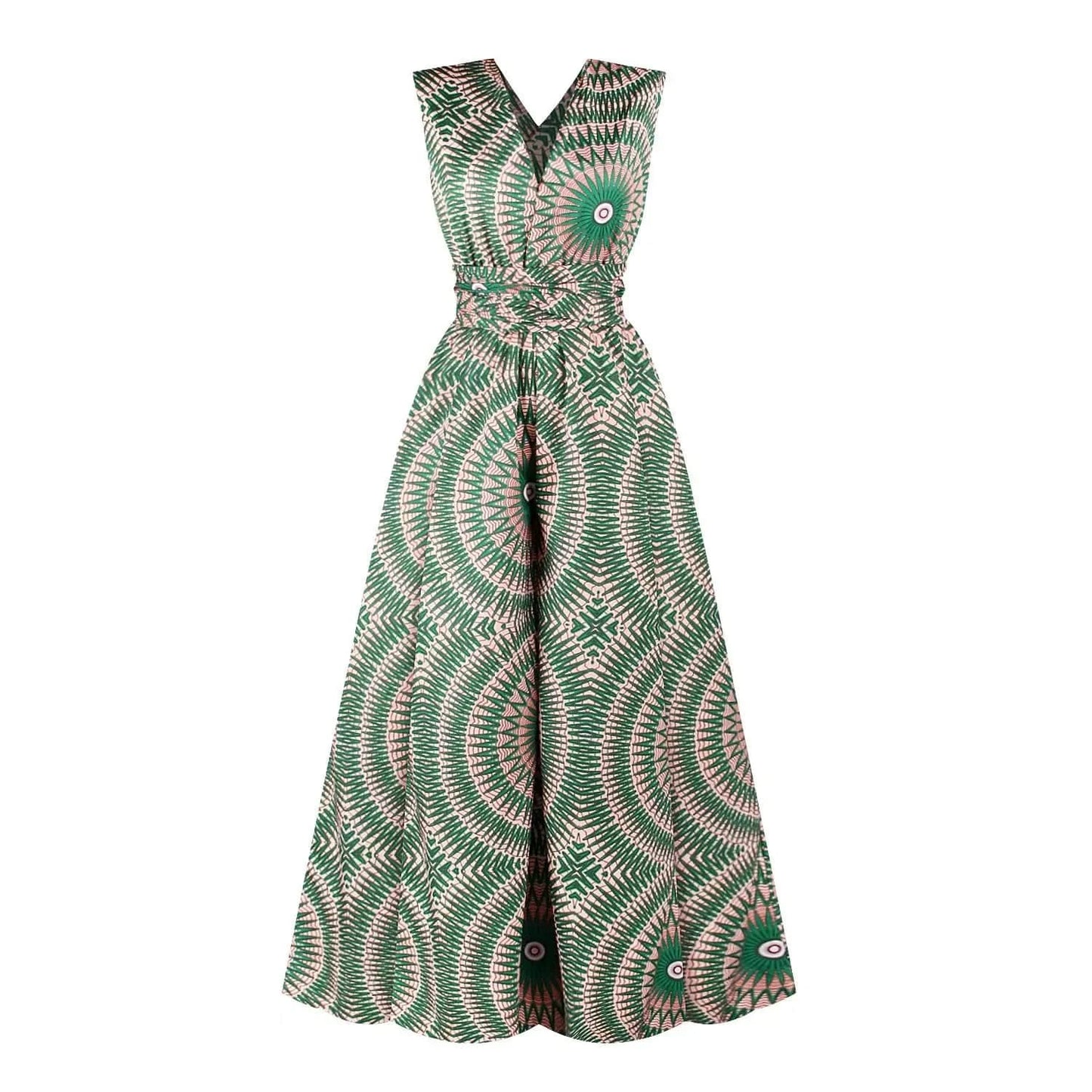 Floral Print African Dress with Side Slit & High Waist