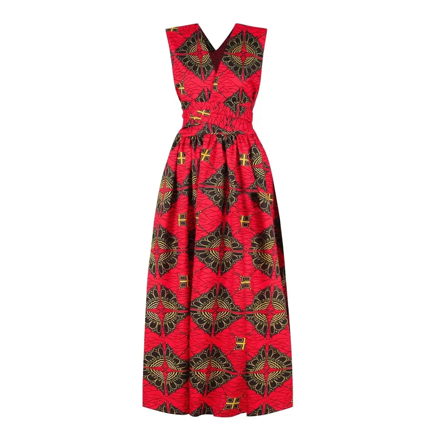Floral Print African Dress with Side Slit & High Waist