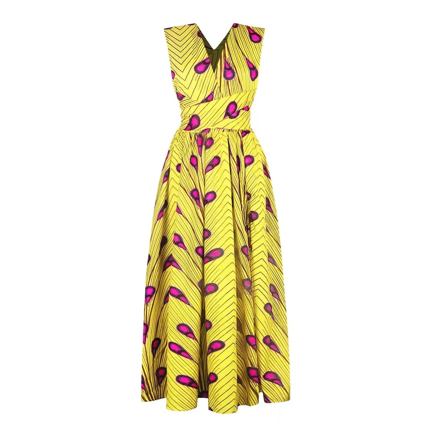 Floral Print African Dress with Side Slit & High Waist