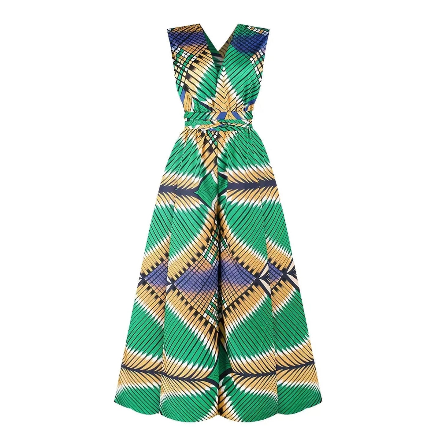 Floral Print African Dress with Side Slit & High Waist