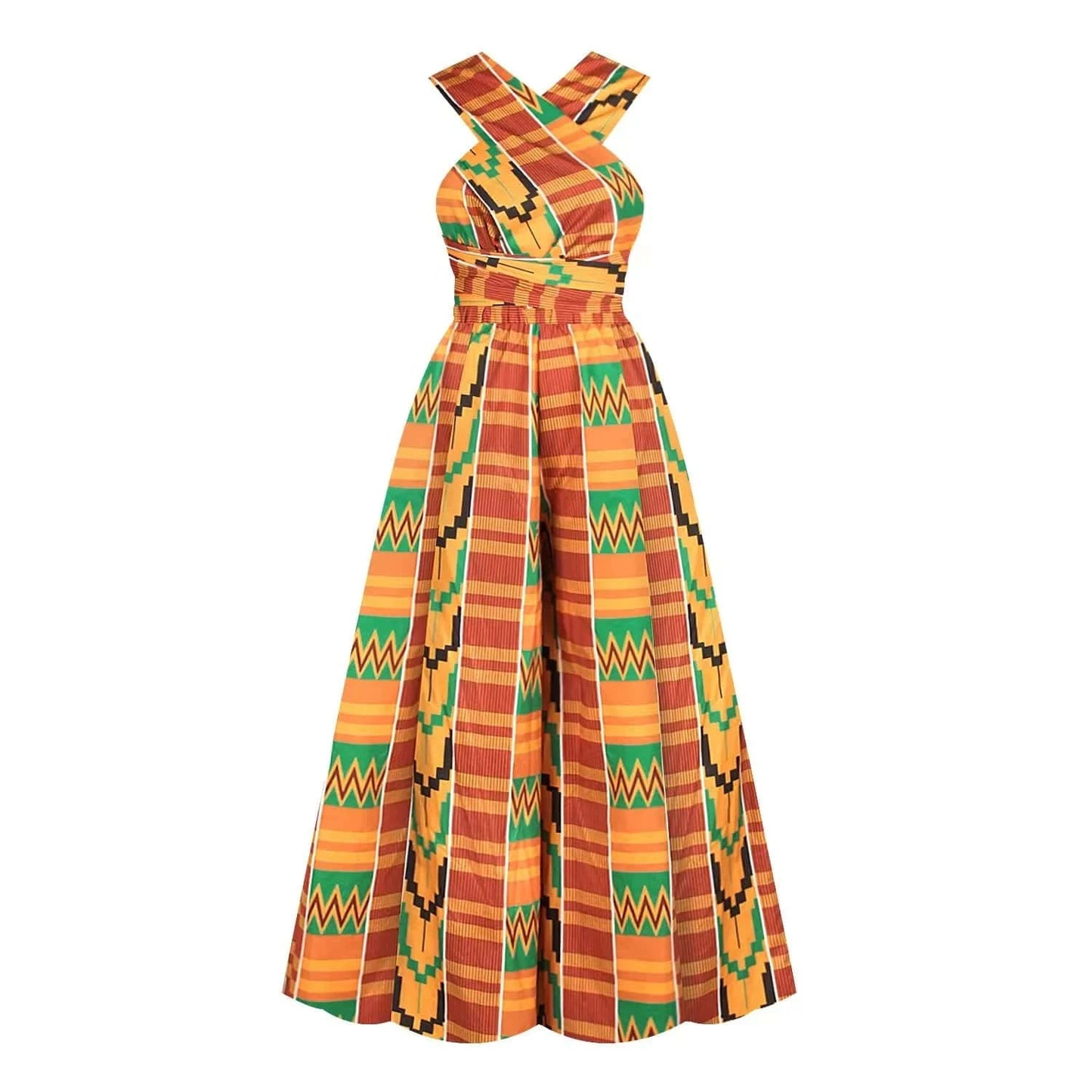 Floral Print African Dress with Side Slit & High Waist