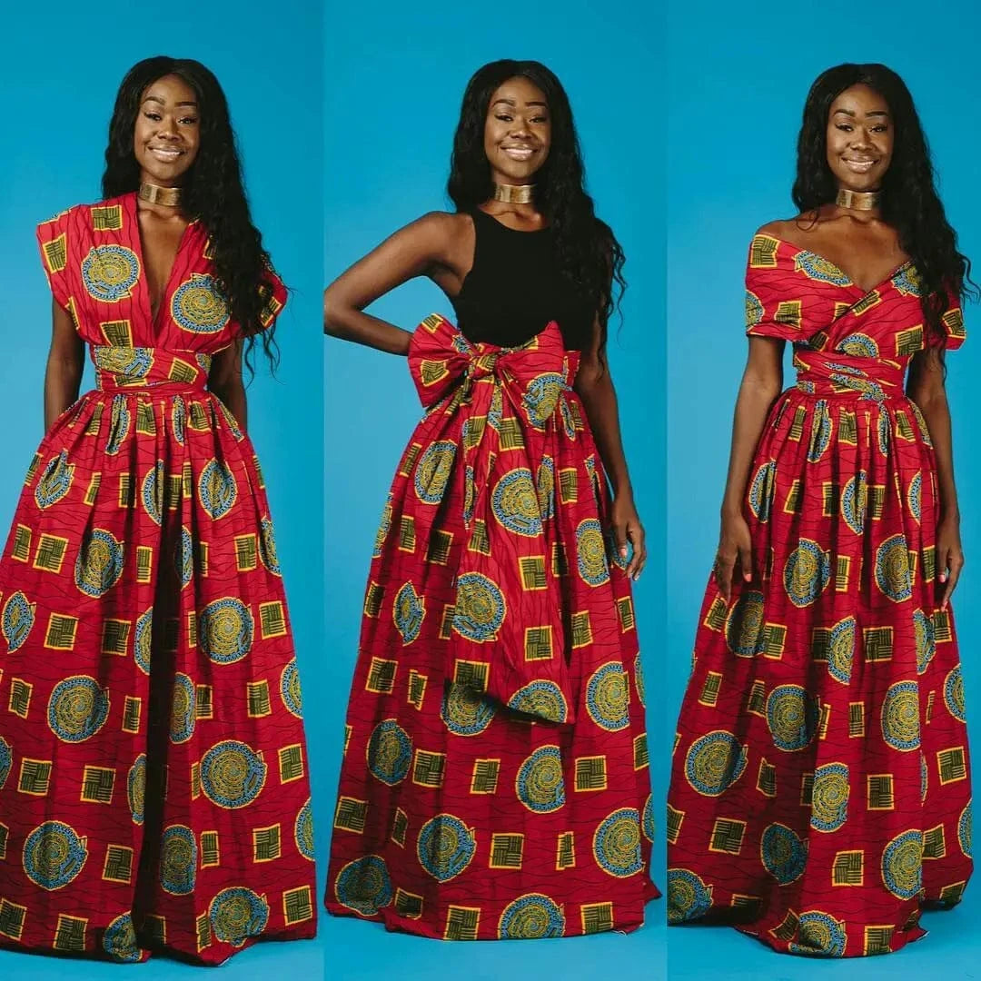 Floral Print African Dress with Side Slit & High Waist
