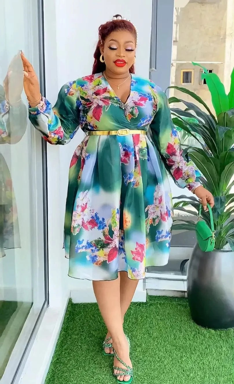 Flower dresses women floral printed women's clothing dress party with long sleeves