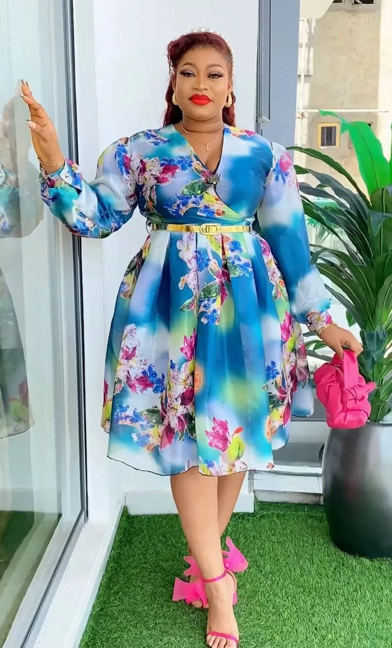 Flower dresses women floral printed women's clothing dress party with long sleeves