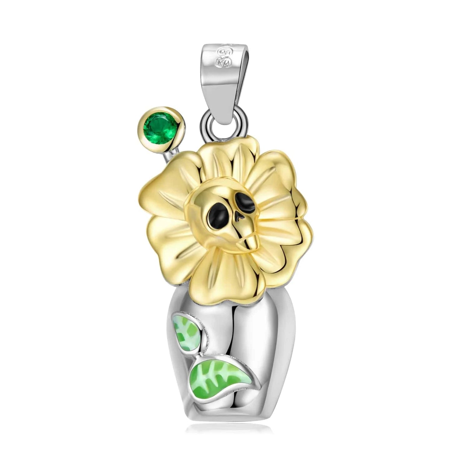 Flower Skull Skeleton Pendant Necklace Authentic 925 Sterling Silver beads for Women Necklace Jewelry Gold Plated Bead Wholesale