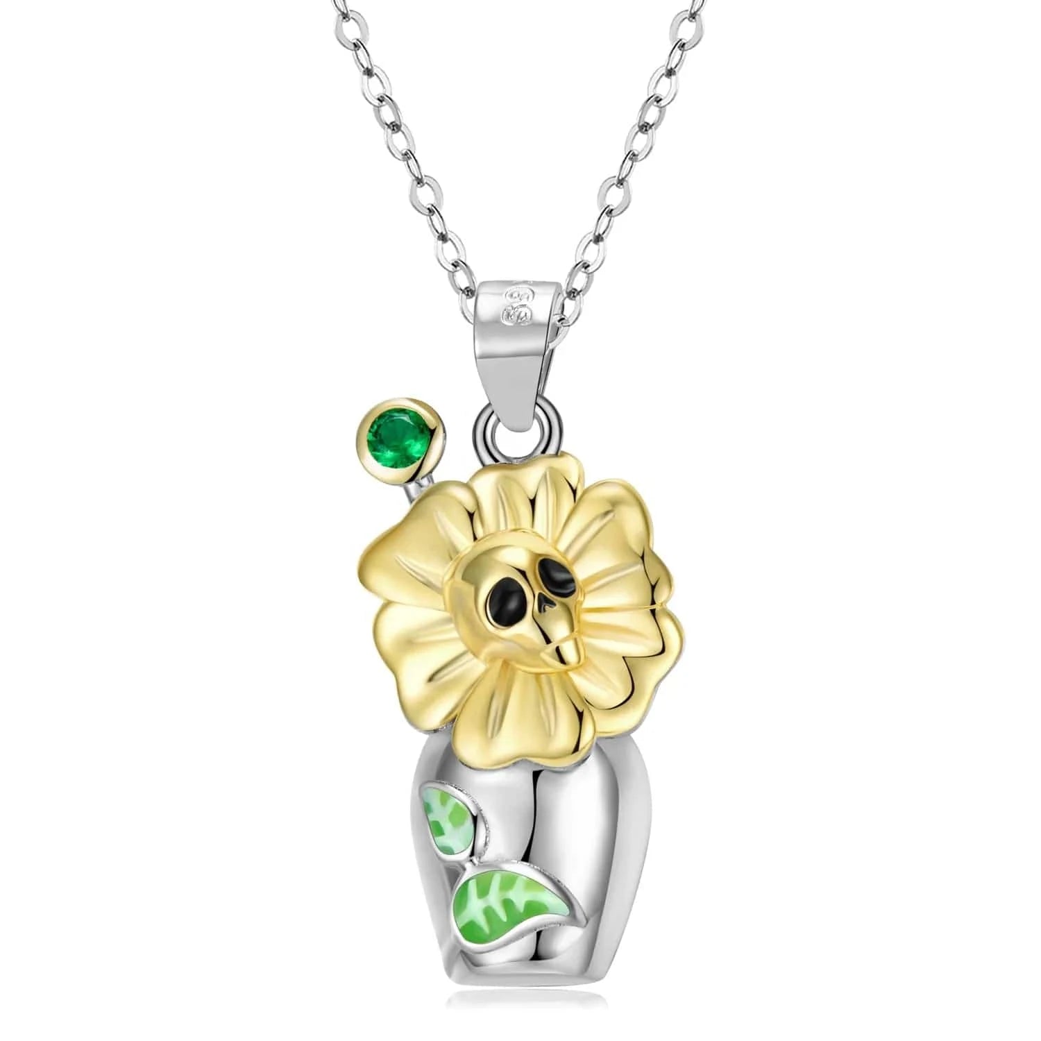 Flower Skull Skeleton Pendant Necklace Authentic 925 Sterling Silver beads for Women Necklace Jewelry Gold Plated Bead Wholesale