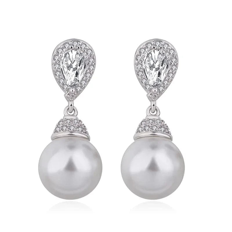For Women Fashion Silver 925 Jewelry Drop Earring Silver Color Gemstone Bizuteria Orecchini Pearl China CLASSIC Alloy Zircon