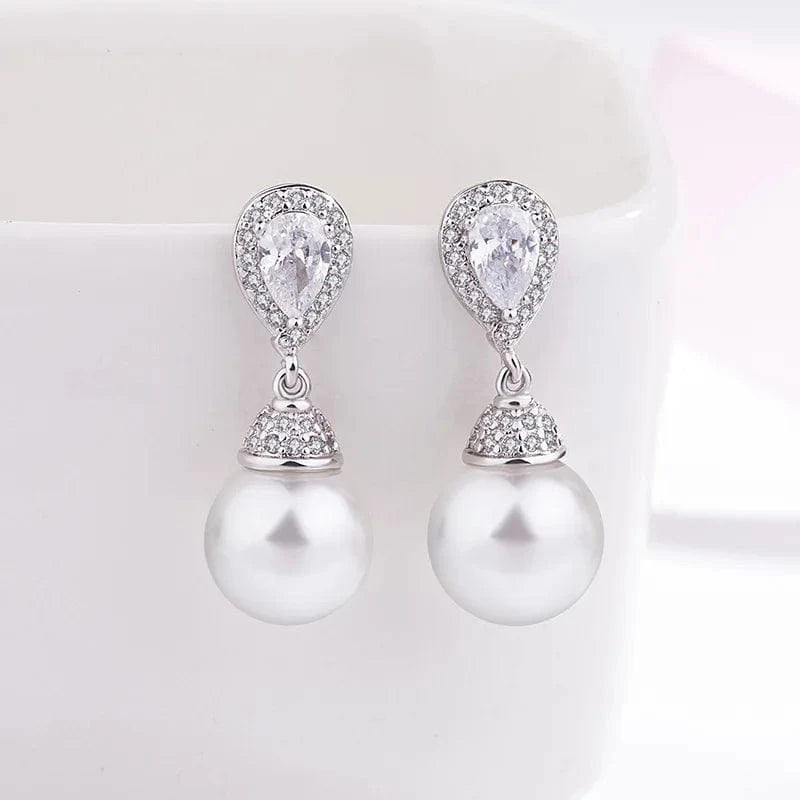 For Women Fashion Silver 925 Jewelry Drop Earring Silver Color Gemstone Bizuteria Orecchini Pearl China CLASSIC Alloy Zircon