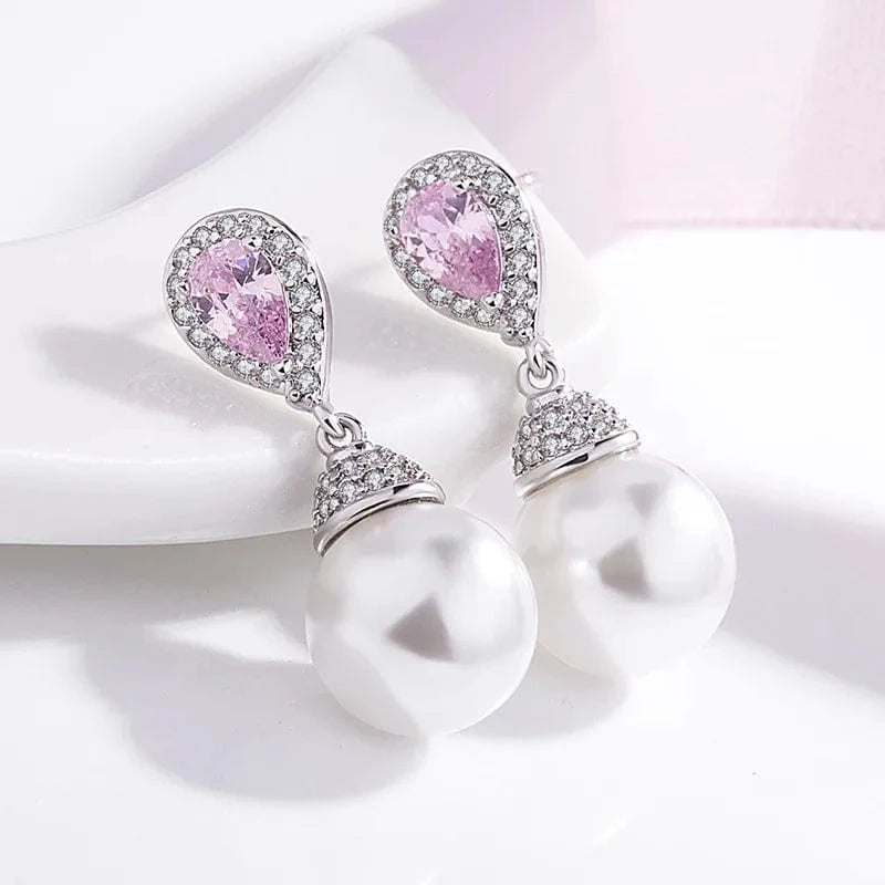 For Women Fashion Silver 925 Jewelry Drop Earring Silver Color Gemstone Bizuteria Orecchini Pearl China CLASSIC Alloy Zircon