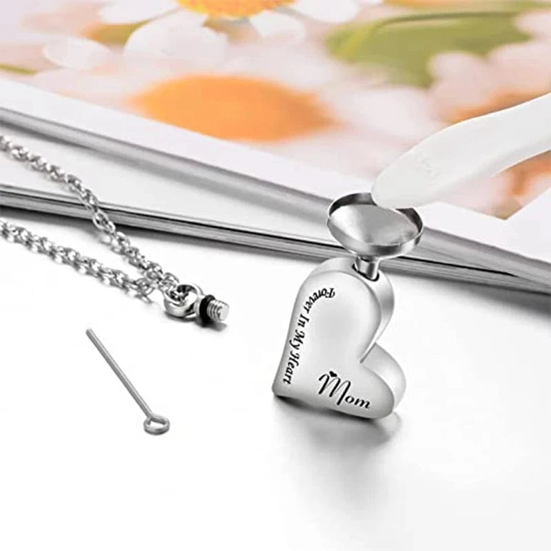 Forever in My Heart - Urn Necklace for Ashes Cremation Pendant Stainless Steel Ashes Jewelry Gift for Dad Mom Papa Husband Wife
