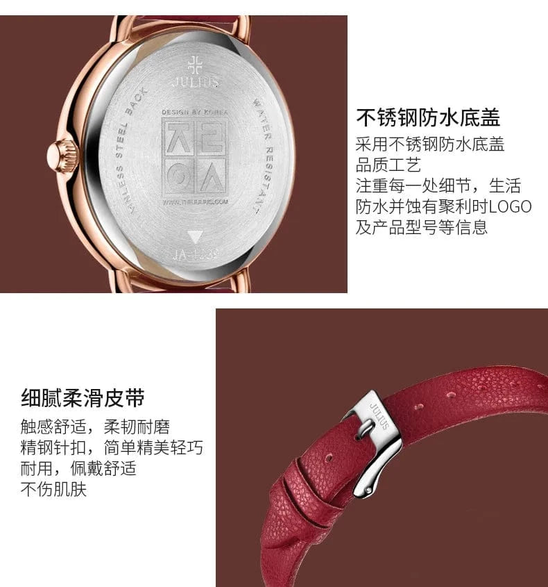 Four-leaf Clover Flower Elegant Women's Watch Japan Mov't Lady Hours Fine Fashion Real Leather Bracelet Girl's Gift Julius Box
