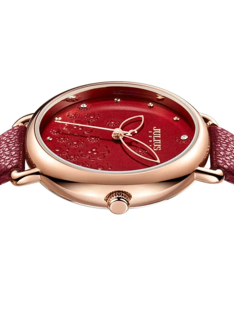 Four-leaf Clover Flower Elegant Women's Watch Japan Mov't Lady Hours Fine Fashion Real Leather Bracelet Girl's Gift Julius Box