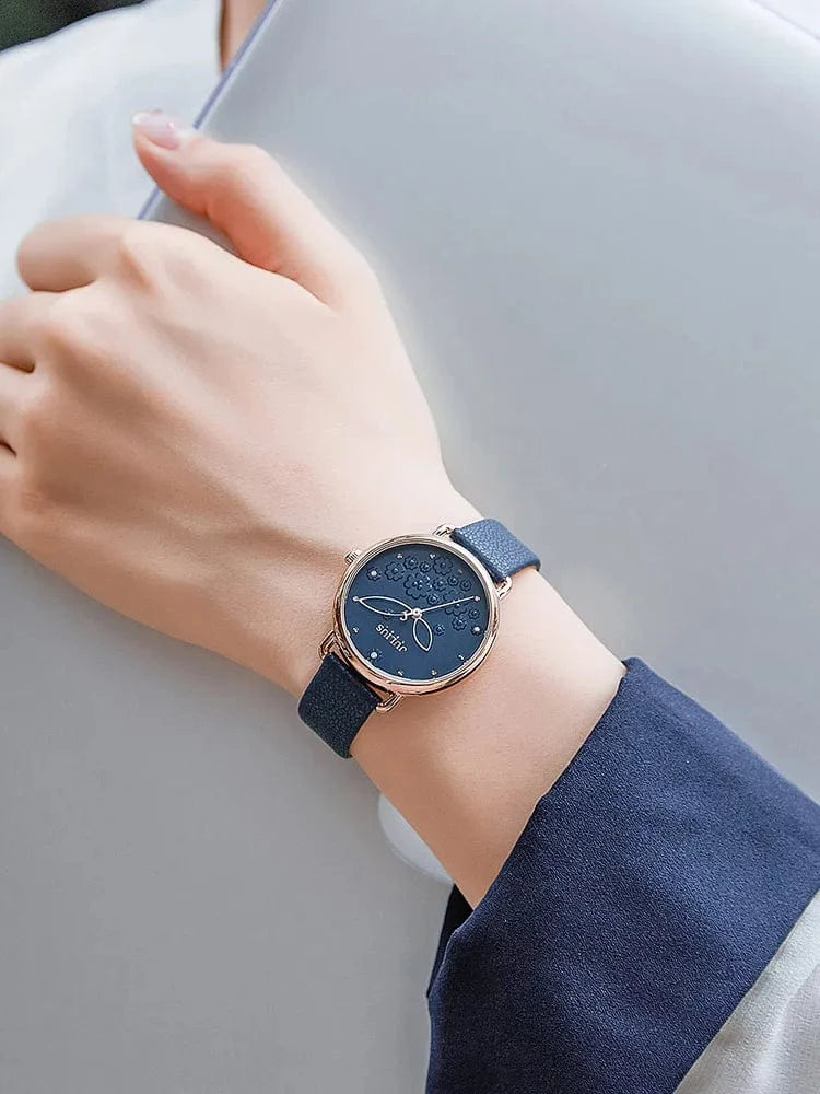 Four-leaf Clover Flower Elegant Women's Watch Japan Mov't Lady Hours Fine Fashion Real Leather Bracelet Girl's Gift Julius Box