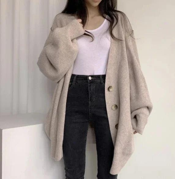 Free / Apricot Liu Ming Cheap Wholesale Winter Women Clothing Casual 2023 Fashion Long Sleeve Loose Knitted Oversized Cardigan Sweater Coat
