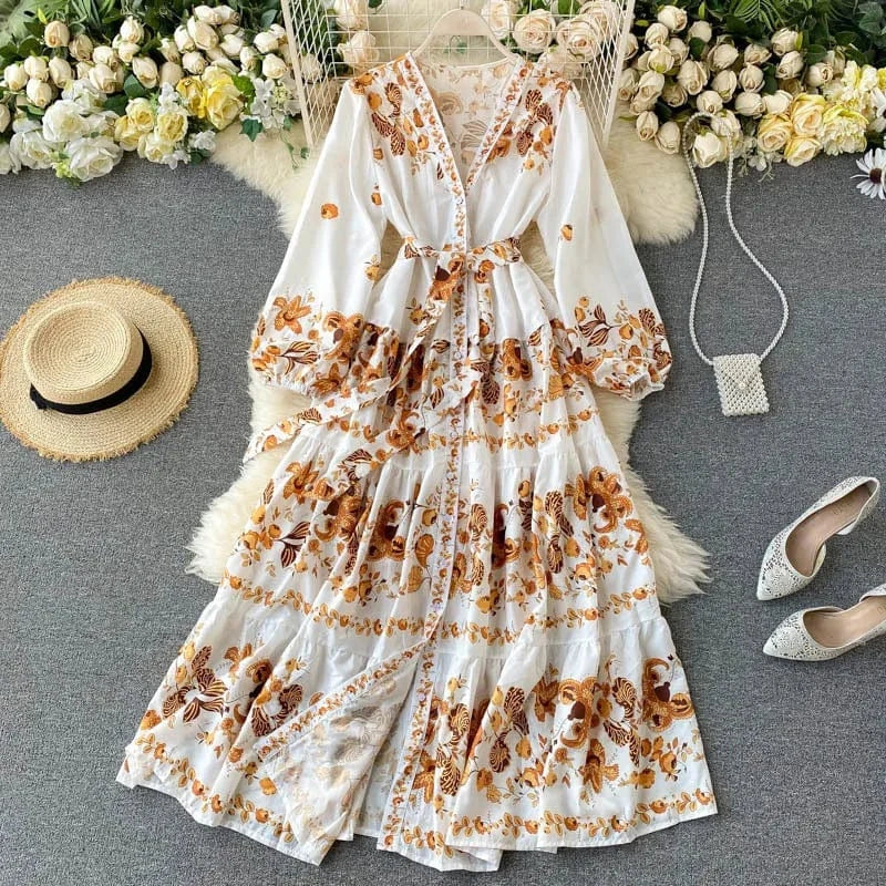 Free / As picture 2022 New Arrival Summer Dresses Women Casual Elegant Classic Fit And Flare Midi Dress