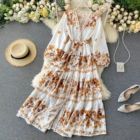 Free / As picture 2022 New Arrival Summer Dresses Women Casual Elegant Classic Fit And Flare Midi Dress
