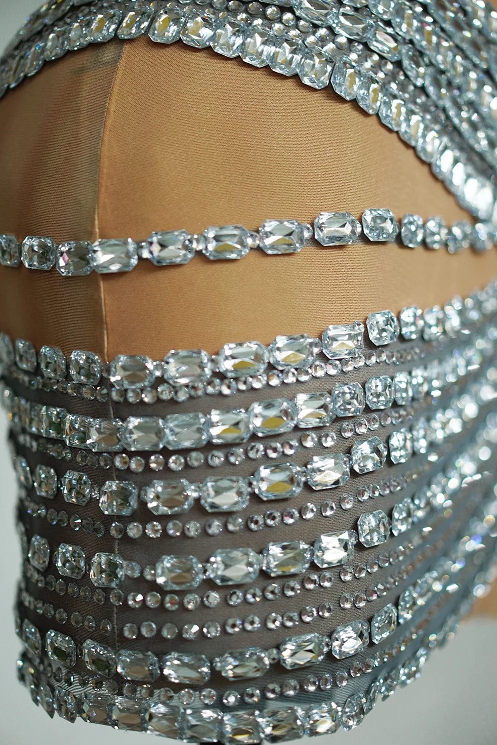Free / Beige NOVANCE Y3773 summer dresses women 2024 Sparkly luxury cocktail dresses bodycon transparent mesh halter mini dress for club