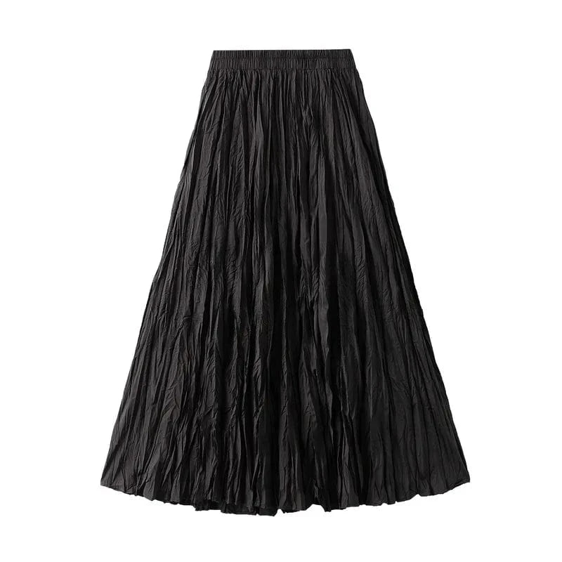 Free / Black 15 Colors Pleated Long Maxi Skirts Women Solid Color Casual Kawaii 2024 Spring Summer Elastic Waist Skirt Lining Luxury Faldas
