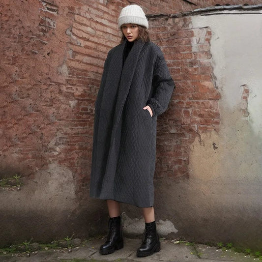 FREE / Black OUDINA 2024 New Arrival Fashion Long Winter Jackets Solid Color Loose Casual Buttoned Thick Cotton Women's Coats