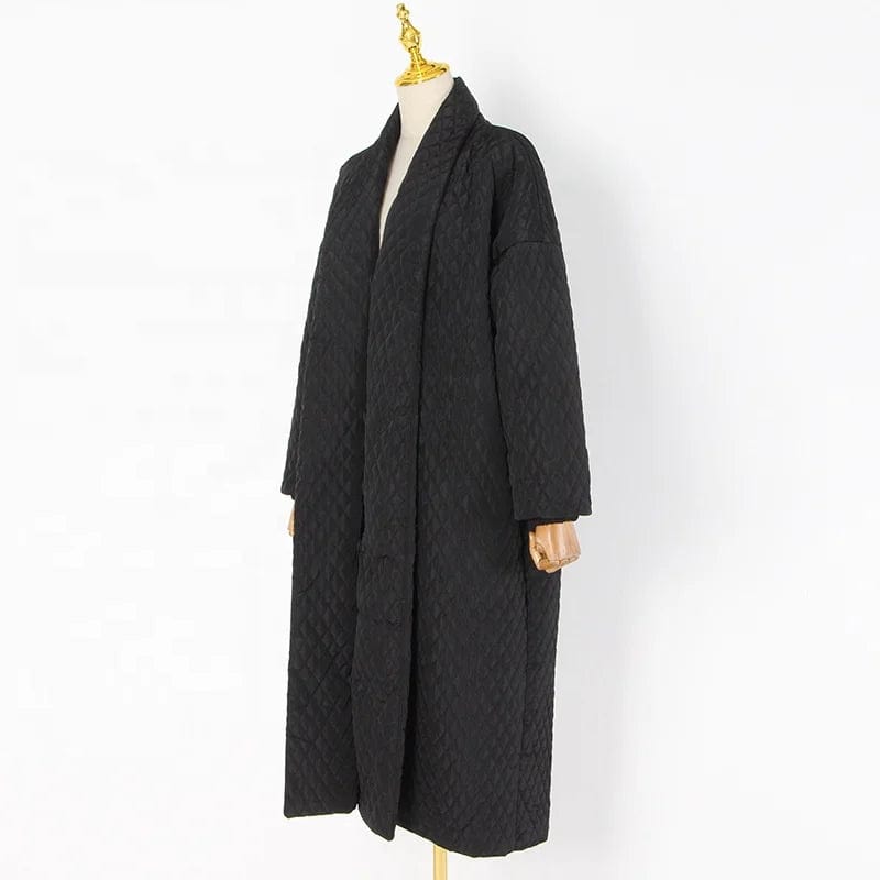 FREE / Black OUDINA 2024 New Arrival Fashion Long Winter Jackets Solid Color Loose Casual Buttoned Thick Cotton Women's Coats