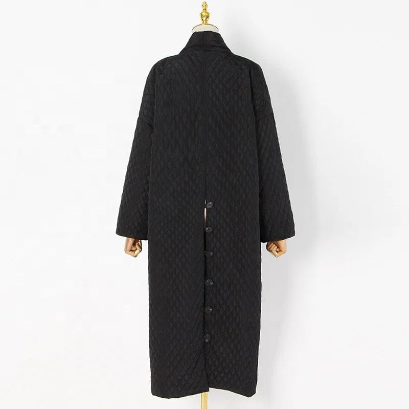 FREE / Black OUDINA 2024 New Arrival Fashion Long Winter Jackets Solid Color Loose Casual Buttoned Thick Cotton Women's Coats