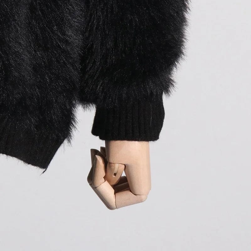 FREE / Black OUDINA 2024 Spring New Womens Classic Mink Velvet V-neck Sweater Loose Slim Sweater Cardigan Jacket