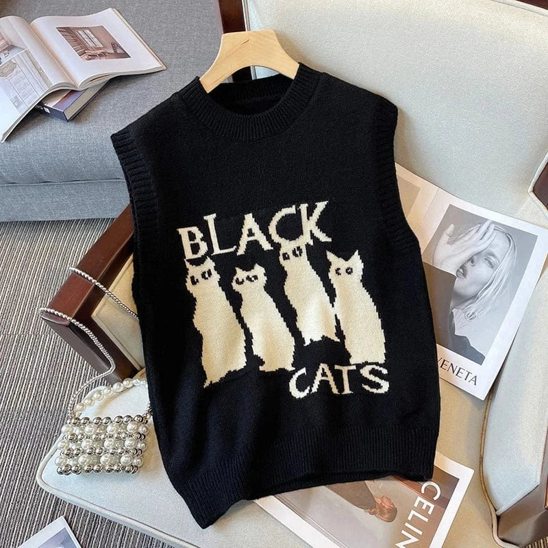 Free / Black Waistcoat knitted vest women 2024 spring and autumn new round neck sleeveless fashion vest sweater vest blouse