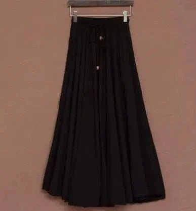 Free / Black Women Cotton Long Skirts Elastic Waist Pleated Maxi Skirts Beach Boho Vintage Summer Skirts Faldas Saia Ebsq88