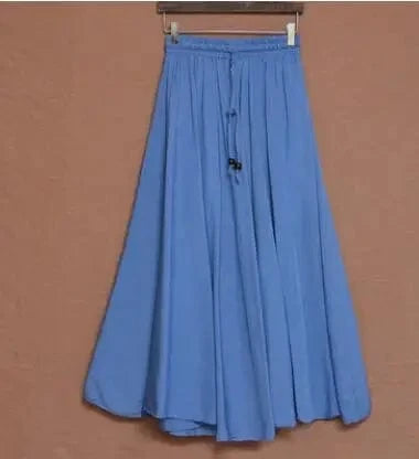 Free / Blue Women Cotton Long Skirts Elastic Waist Pleated Maxi Skirts Beach Boho Vintage Summer Skirts Faldas Saia Ebsq88