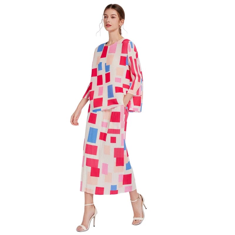 Free / Colored grid 2024 Spring New Product Small and Popular Retro Print Pleated Skirt XC60570100