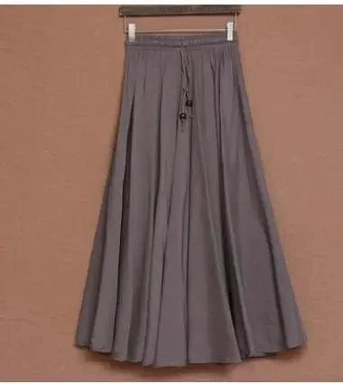 Free / Dark Gray Women Cotton Long Skirts Elastic Waist Pleated Maxi Skirts Beach Boho Vintage Summer Skirts Faldas Saia Ebsq88