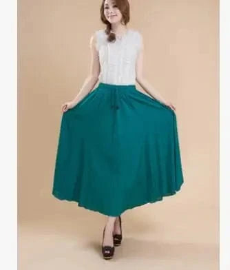 Free / Dark green Women Cotton Long Skirts Elastic Waist Pleated Maxi Skirts Beach Boho Vintage Summer Skirts Faldas Saia Ebsq88