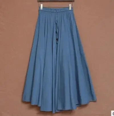 Free / Denim Blue Women Cotton Long Skirts Elastic Waist Pleated Maxi Skirts Beach Boho Vintage Summer Skirts Faldas Saia Ebsq88