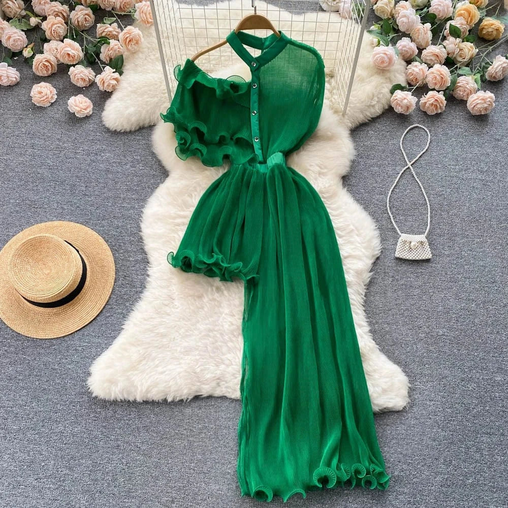 Free / emerald Asymmetrical ANSZKTN ANSZKTN Style Sexy Mature Elegant Ruffle Strapless Dress For Women